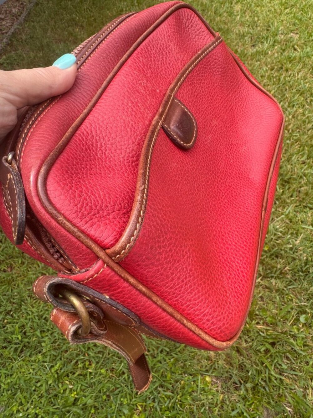 Coach Sheridan Charleston Crossbody Red Pebbled Leather Brown Trim Vintage USA - Picture 3 of 12